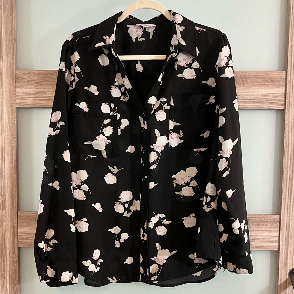 Candie's | Black & Floral Long Sleeve Blouse | Size XL
